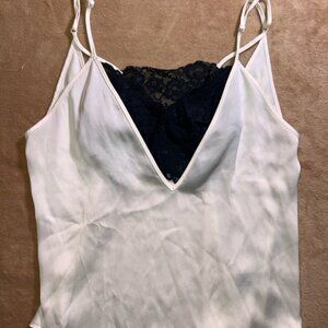 Express Women Medium White Silky Cami Black Lace Bra Adjustable Strap Y2K (T)‎